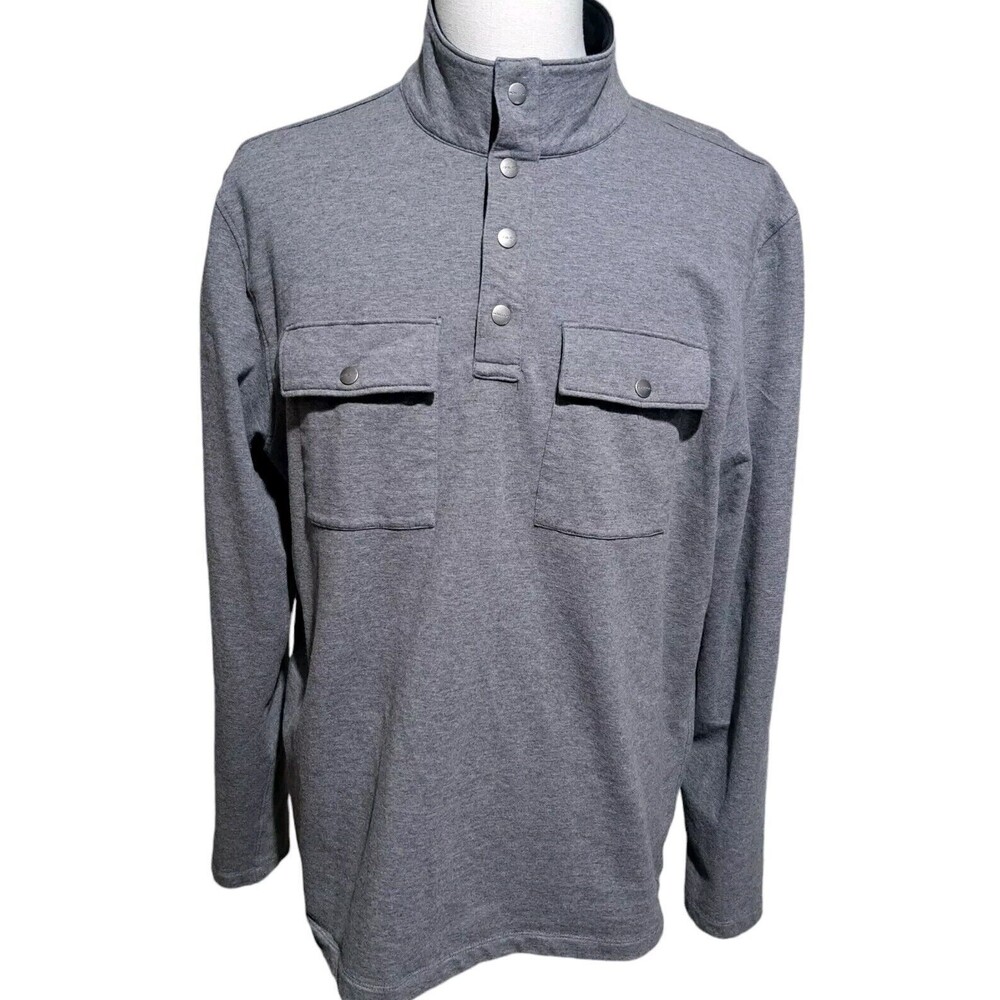 Michael Kors Mens Gray Long Sleeve Snap Button Neck Fleece Pullover Sweater XL